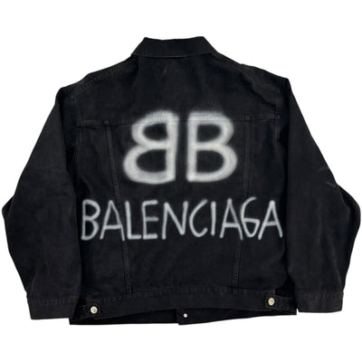 Balenciaga Spray Paint Logo Denim Jacket Black - Lightly Worn