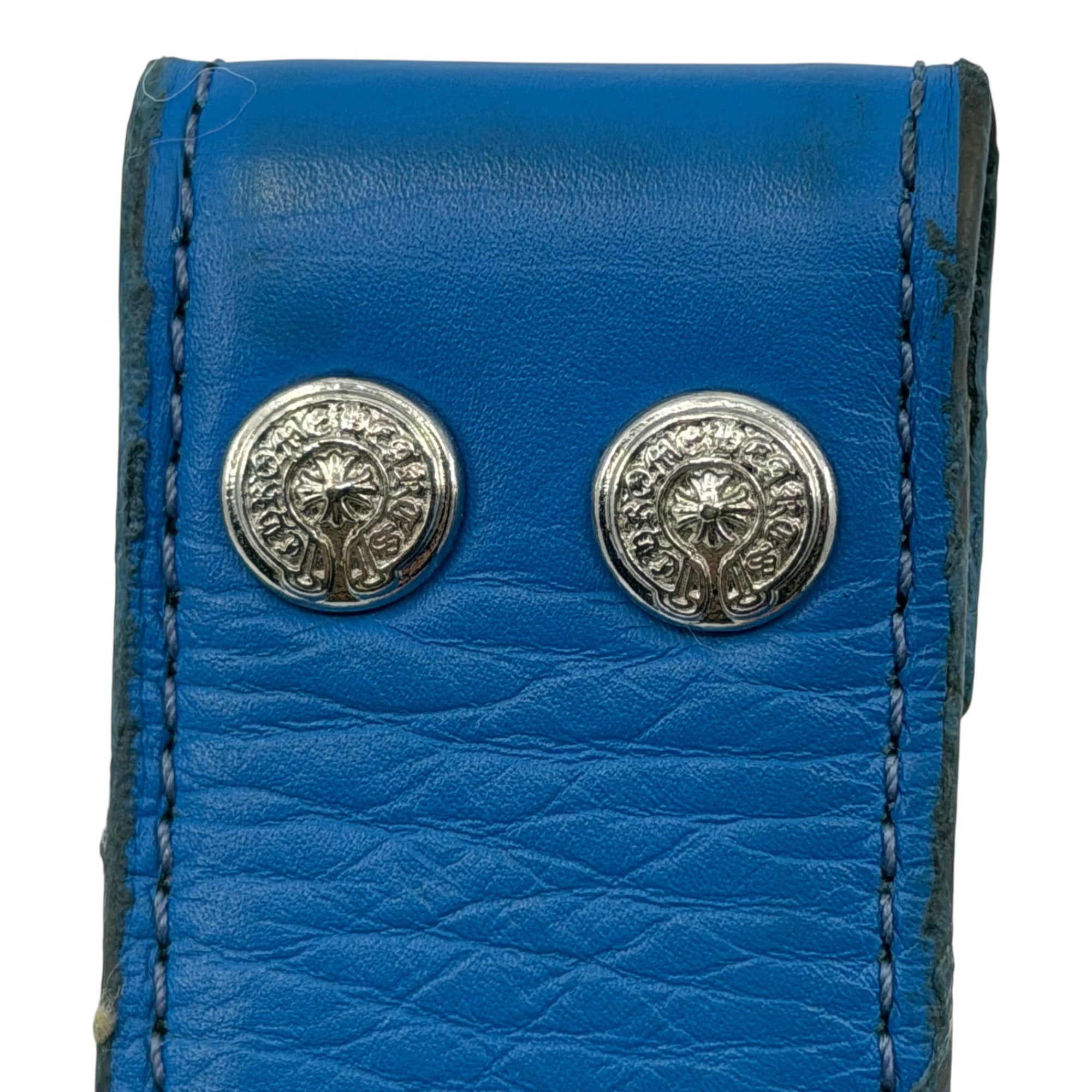 Chrome Hearts Blue Leather Belt Strap (With Rhodium Hardware)