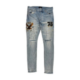 AMIRI Varsity Eagle Logo-Patch Jeans Blue