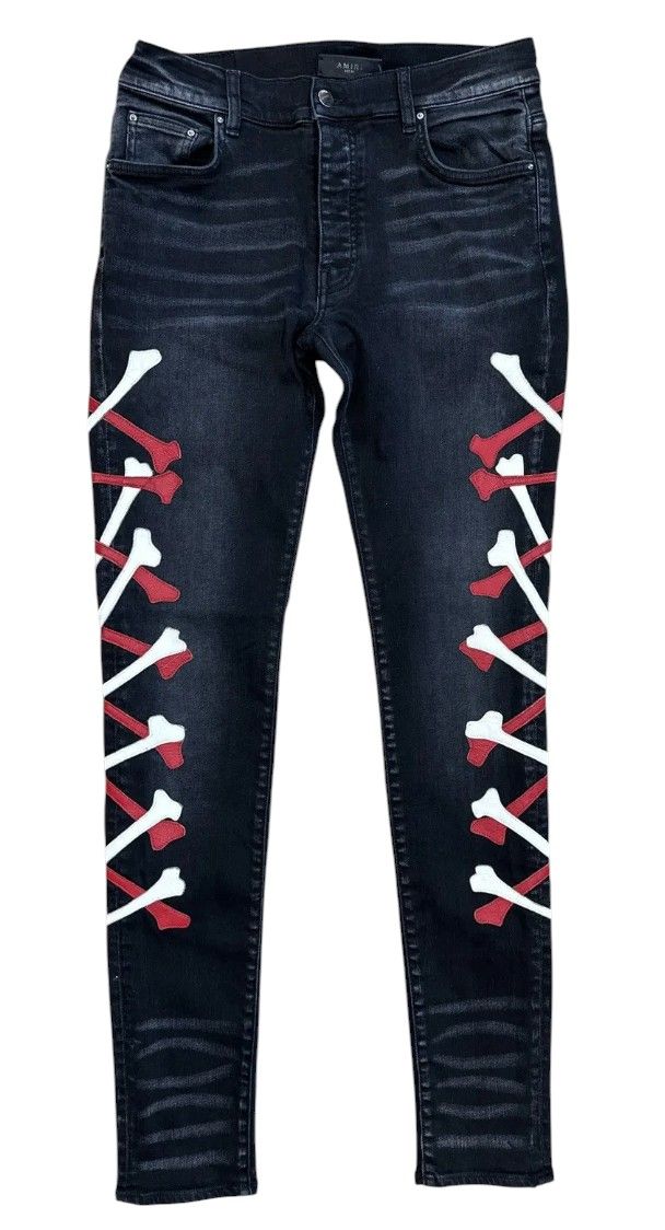 Amiri Aged Red White Bones Jeans 'Black' - Lightly Worn