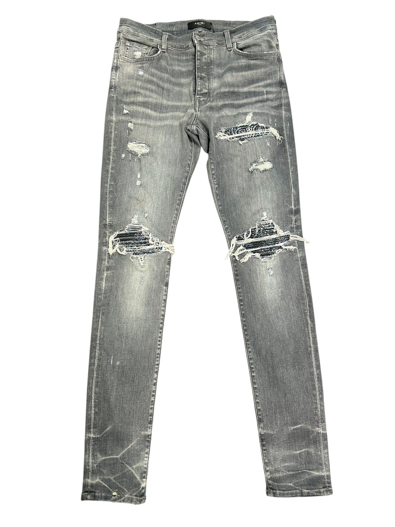 Amiri Grey Blue Bandana Ribbed Jeans - Lightly Worn