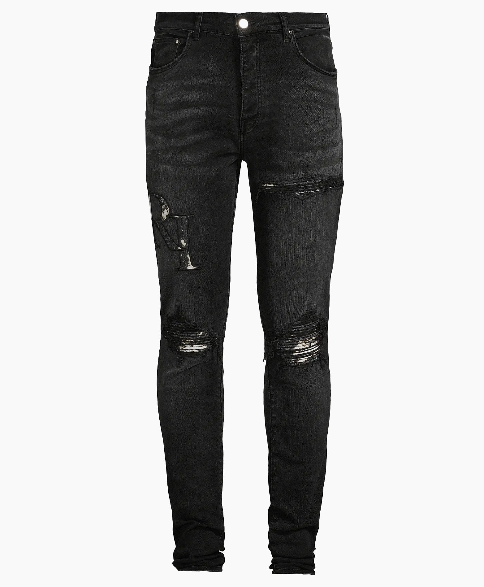 Amiri Staggered Logo Skinny Jeans Black