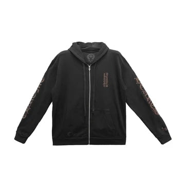 Chrome Hearts Brown Glitter 1988 Vertical Logo Zip Up Hoodie Black