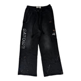 Satoshi Distressed Paint Splatter Sweatpants Black
