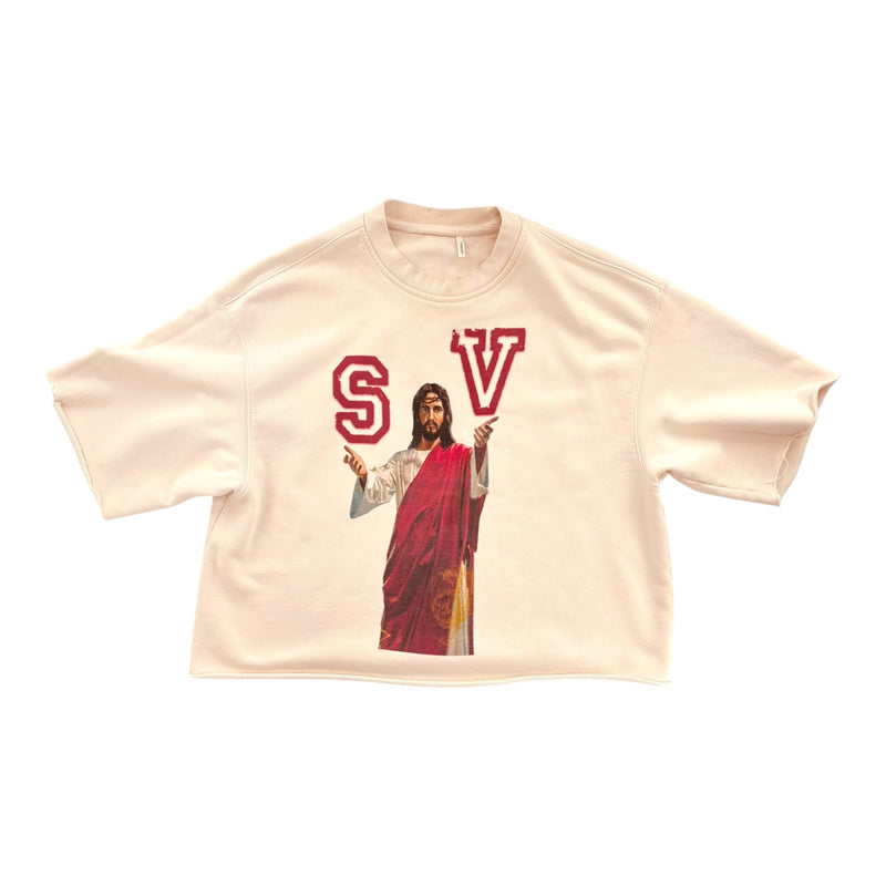 Saint Vanity Jesus Cropped Sweater Tee Cream