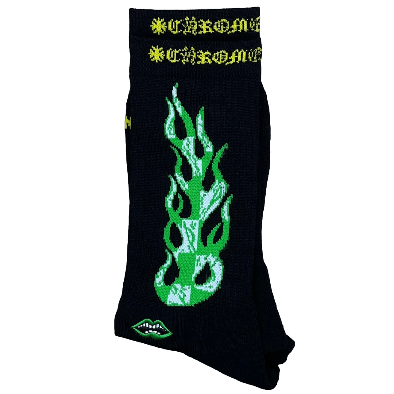 Chrome Hearts Matty Boy Flame Single Sock Black Green Flames