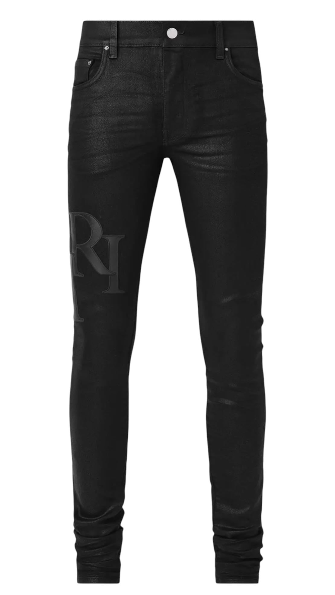 Amiri Waxed Staggered Logo Skinny Jean Black