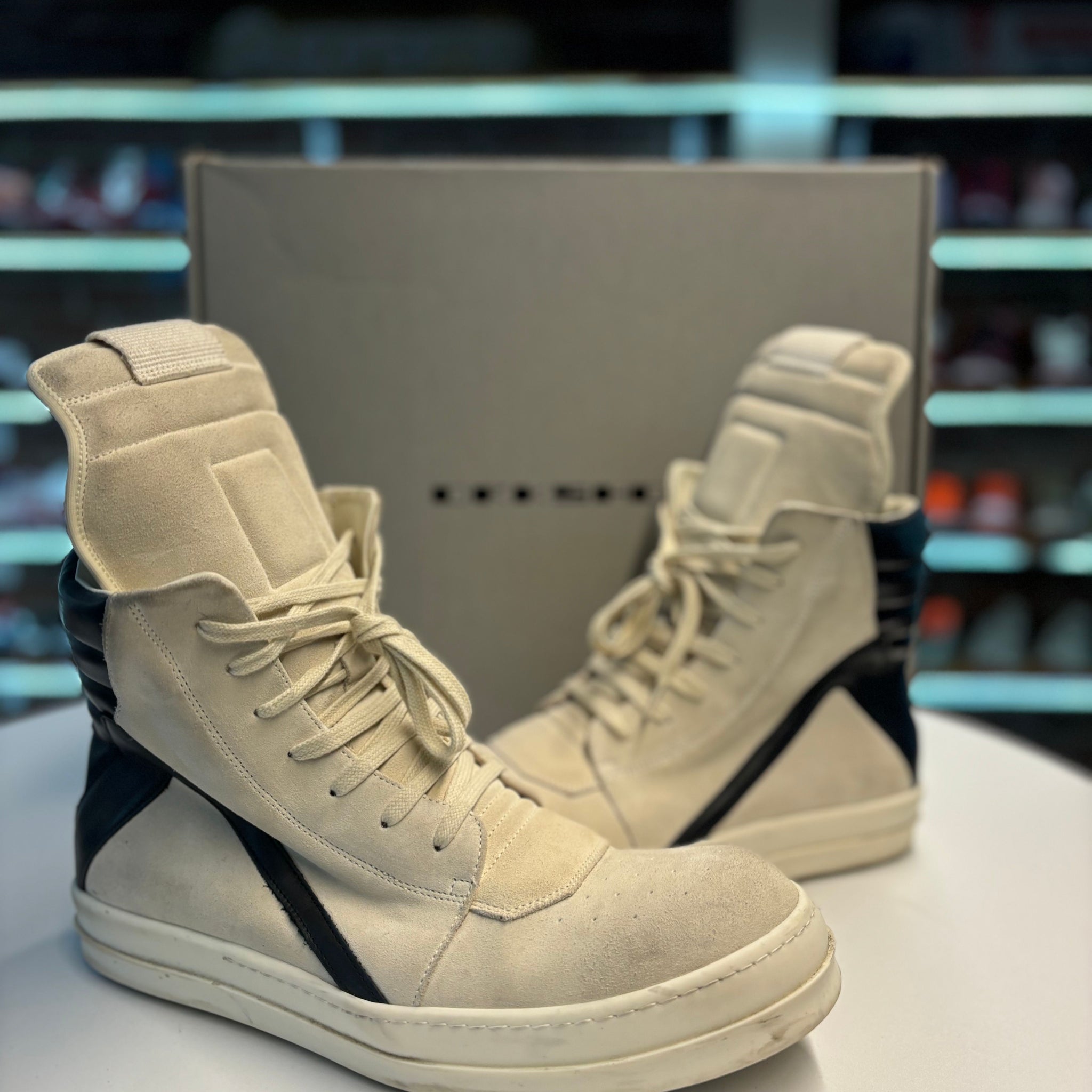 Rick Owens Geobasket Sneaker "Milk/Black" - Lightly Worn