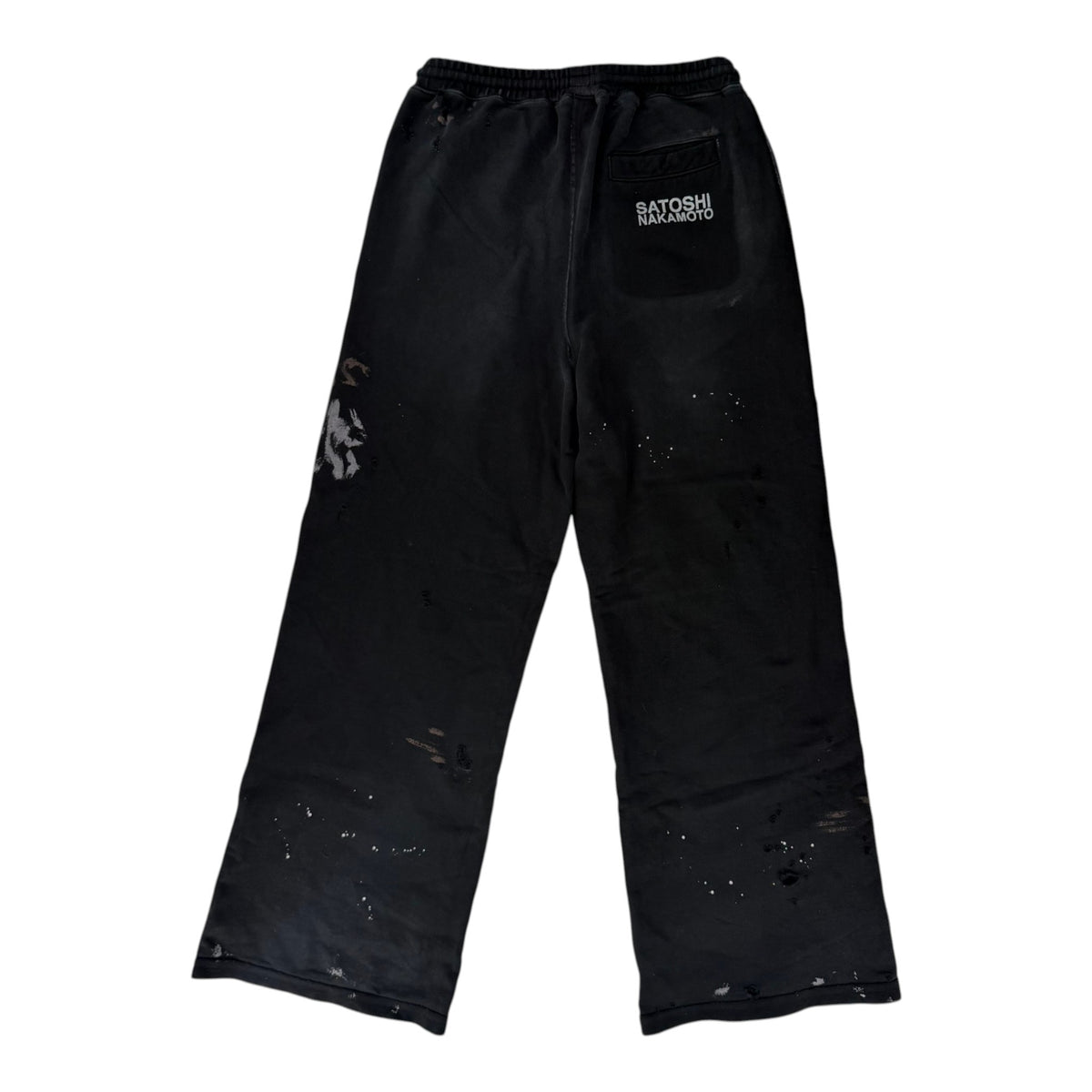Satoshi Distressed Paint Splatter Sweatpants Black