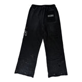 Satoshi Distressed Paint Splatter Sweatpants Black