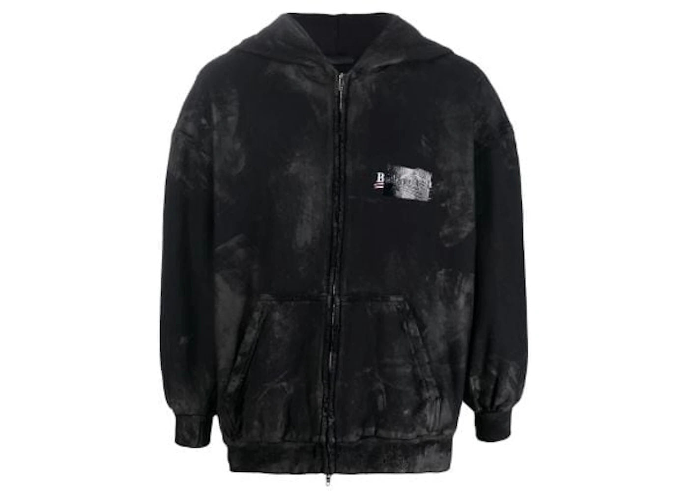 Balenciaga Cotton Front-Zip Hoodie Black - Lightly Worn