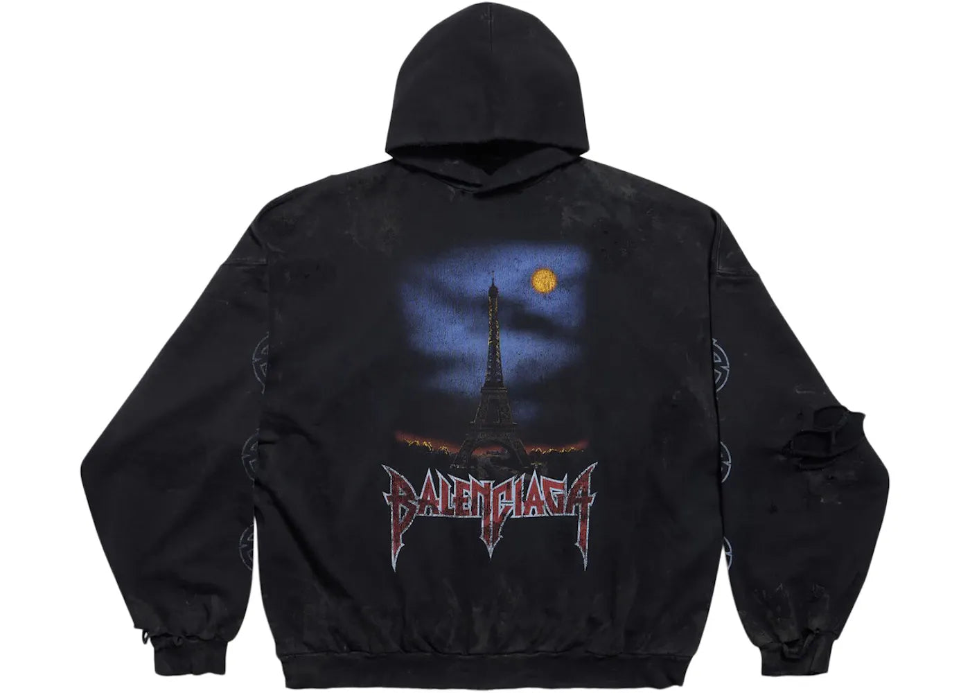 Balenciaga Paris Moon No Pocket Hoodie Oversized Faded Black - Lightly Worn