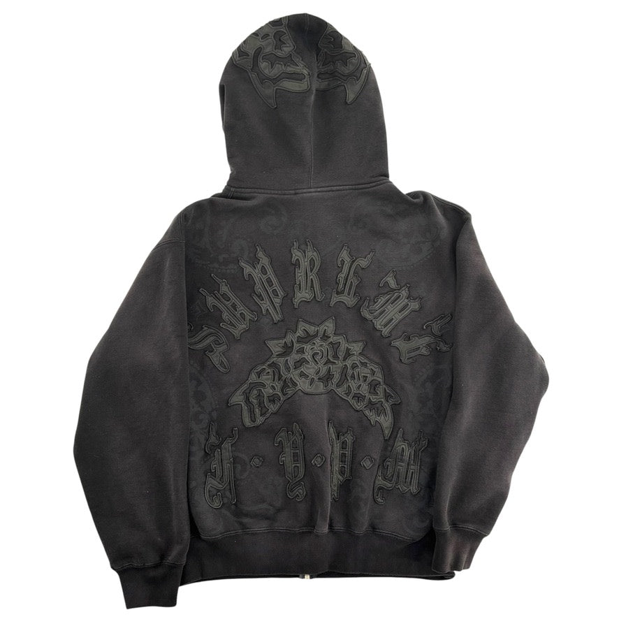 Supreme Leather Applique Zip Up Hooded Sweatshirt