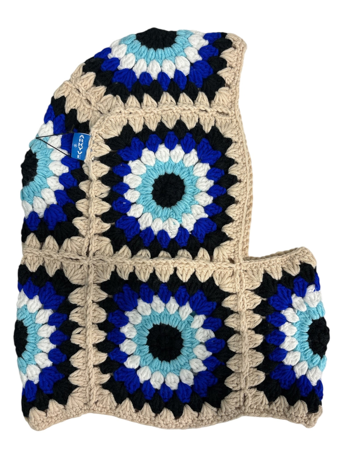 Arkyve Evil Eye Crochet Hood Blue White