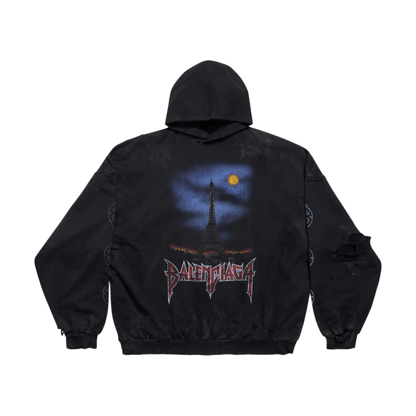 Balenciaga Paris Moon No Pocket Hoodie Oversized Faded Black - Lightly Worn