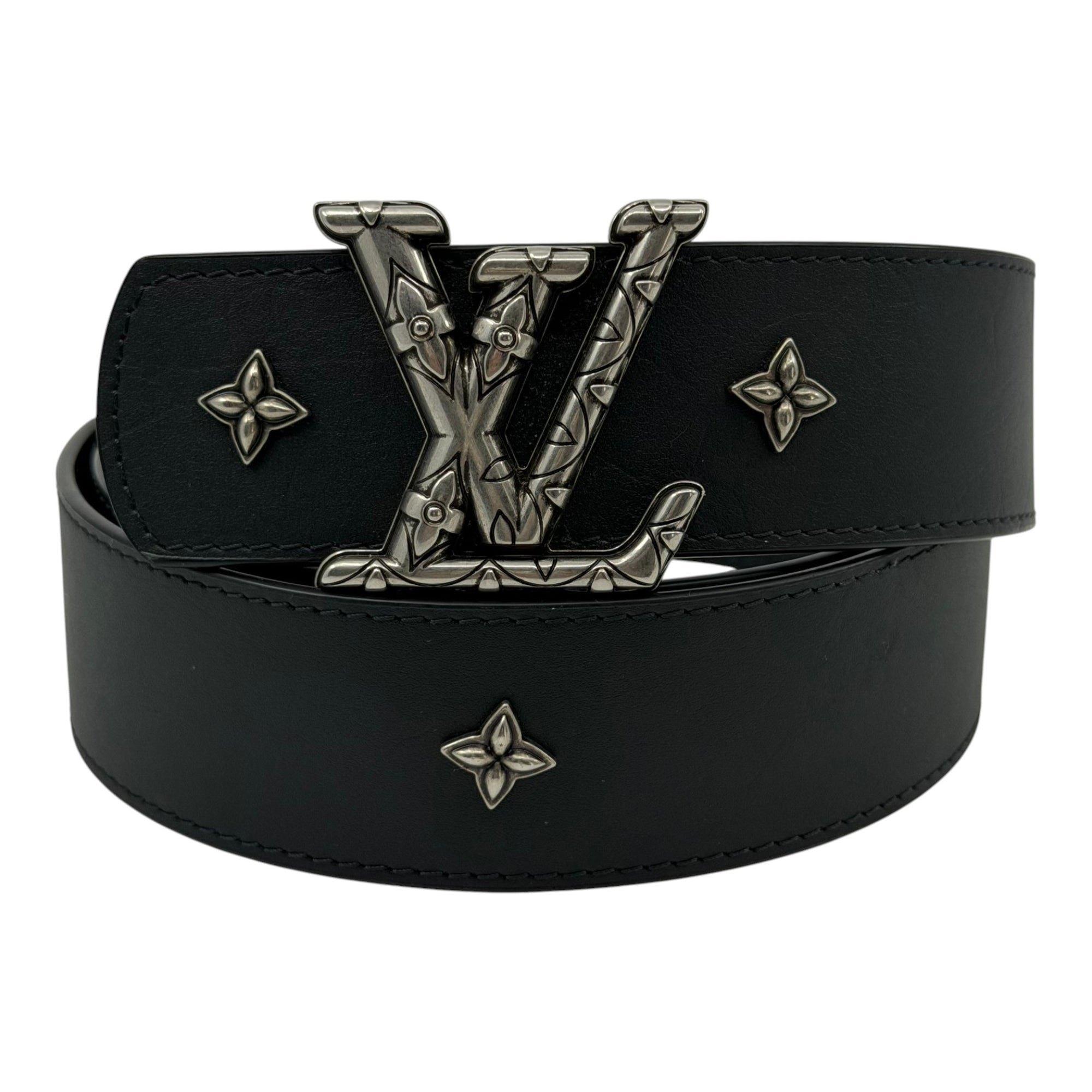 Louis Vuitton LV Dimension Drift Flower Studs 40mm Reversible Belt Black Silver