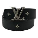 Louis Vuitton LV Dimension Drift Flower Studs 40mm Reversible Belt Black Silver