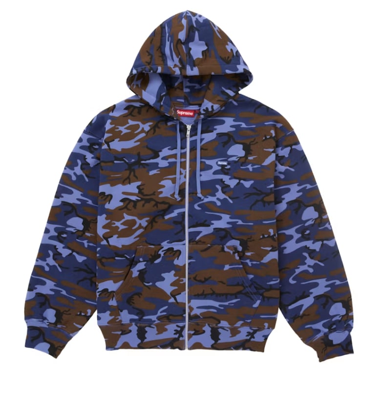 Supreme Logo Zip Hoodie Blue Camo