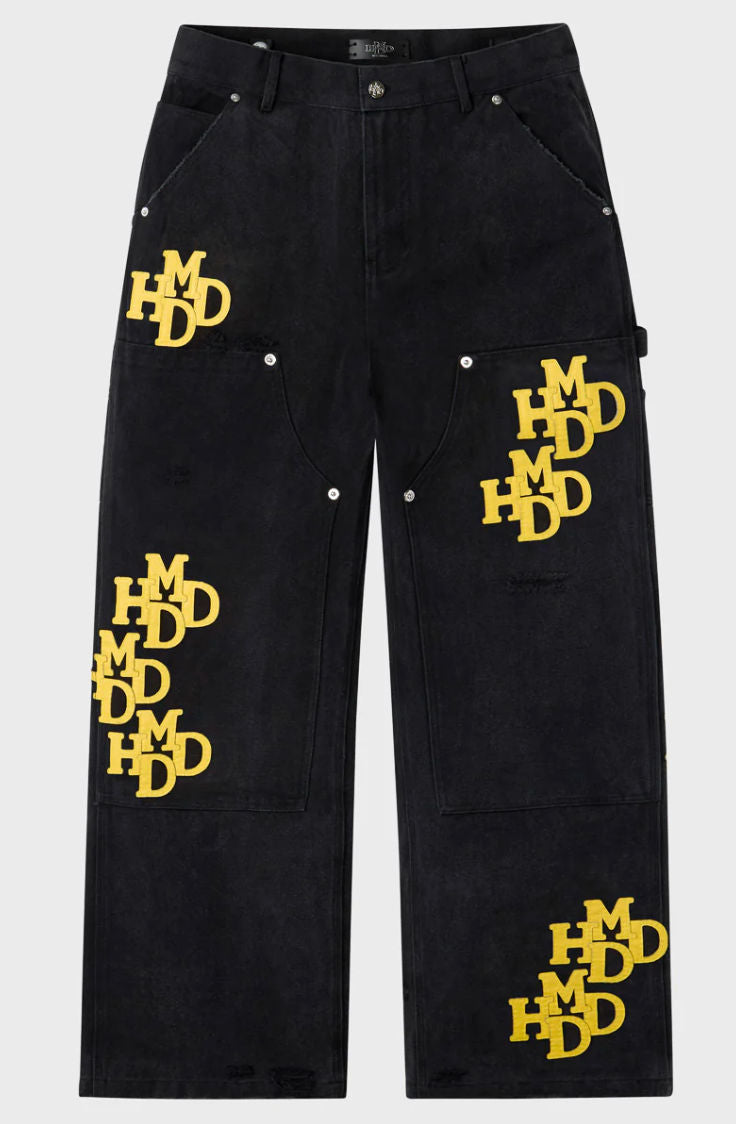 HMDD Canvas Carpenter Pant Black Yellow Patches
