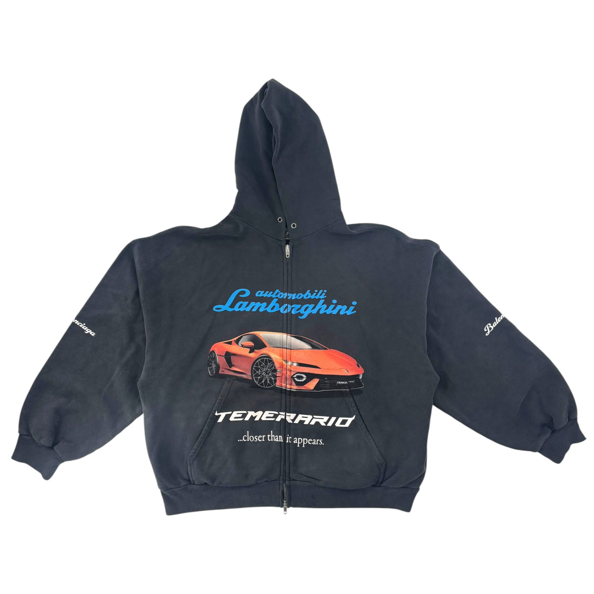 Balenciaga Automobil Lamborghini Zip-Up Small Fit Hoodie Faded