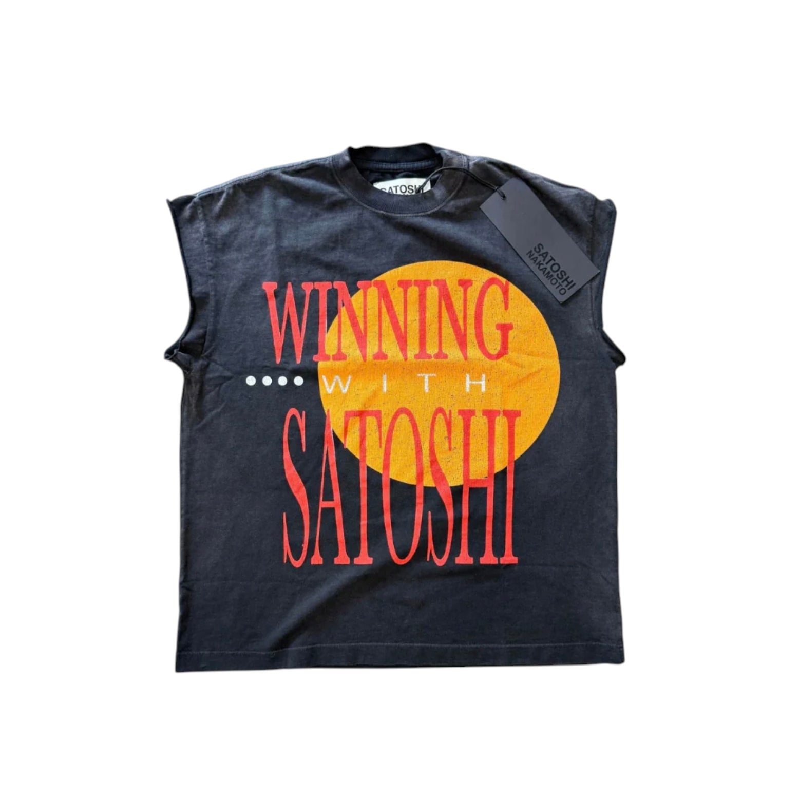 Satoshi Nakamoto Winning With Satoshi Cut Off Tee Black