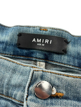 Amiri Distressed Patch Logo Denim Lightwash Cream