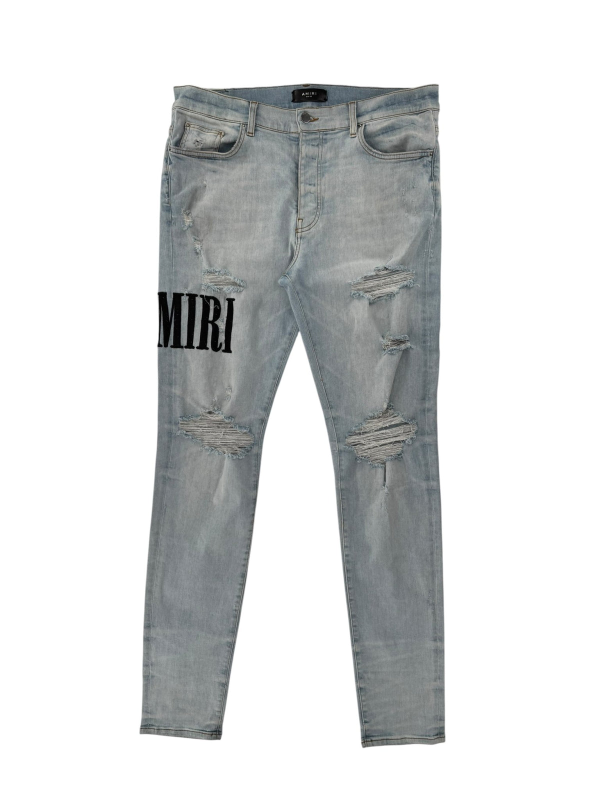 Amiri Embroidered Logo Distressed Jeans Lightwash