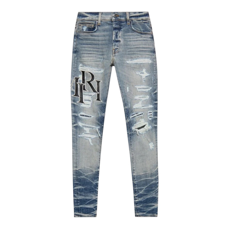 Amiri Staggered Logo Distressed Jeans