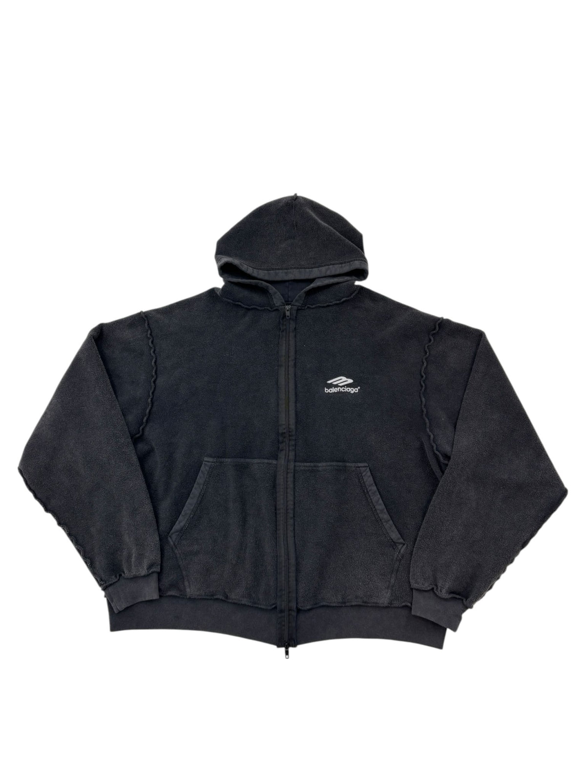 Balenciaga 3B Sports Icon Inside-Out Zip-Up Hoodie Black