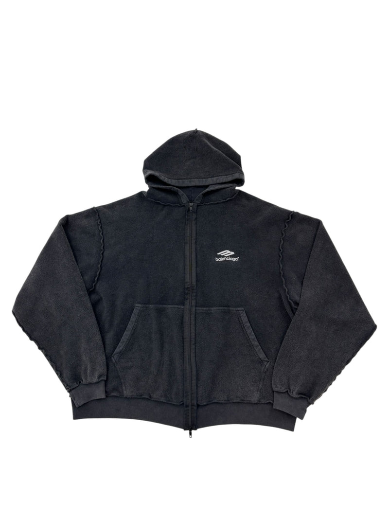 Balenciaga 3B Sports Icon Inside-Out Zip-Up Hoodie Black