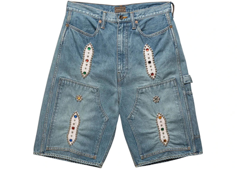 Kapital 14oz Denim STUDS Remake Shorts Light Indigo