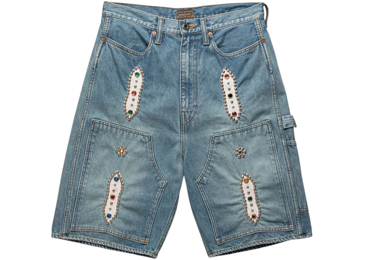 Kapital 14oz Denim STUDS Remake Shorts Light Indigo