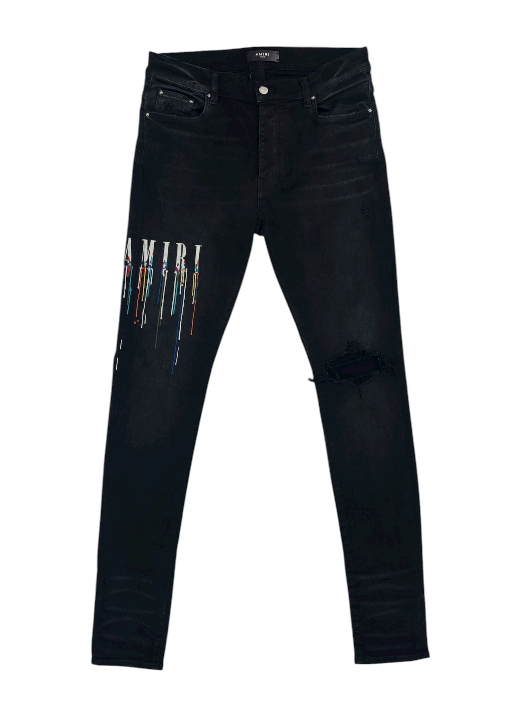Amiri Paint Drip Logo Jeans &quot;Black&quot; - Lightly Worn
