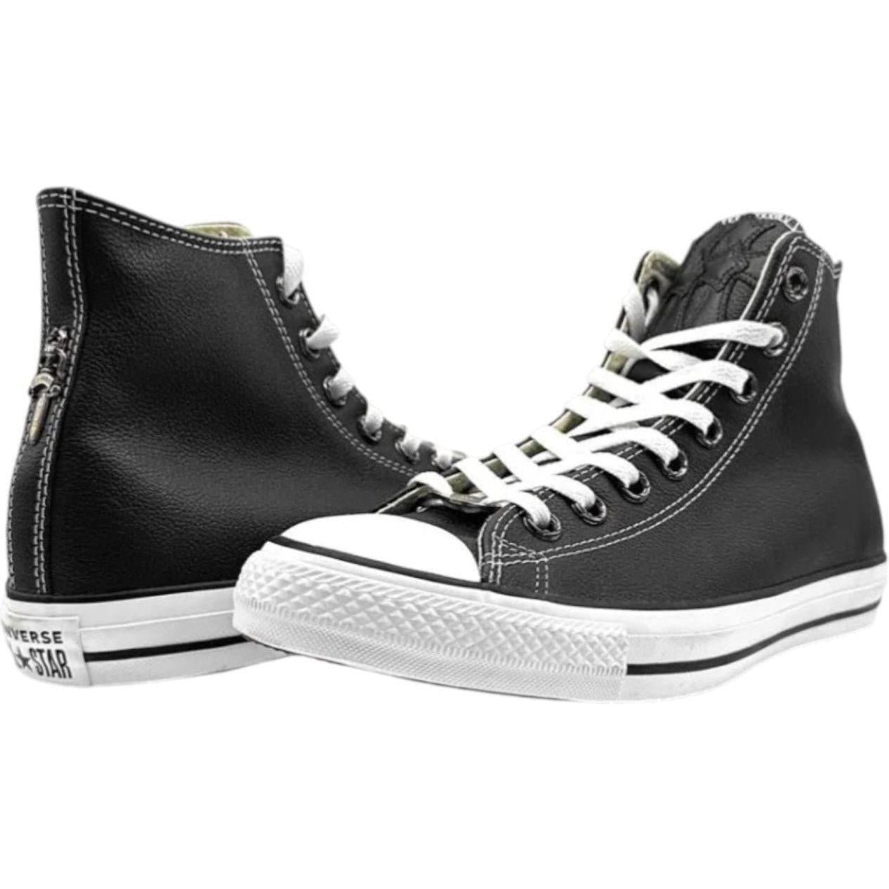 Chrome Hearts 3 Patch Leather Converse High "Black" - Lightly Worn