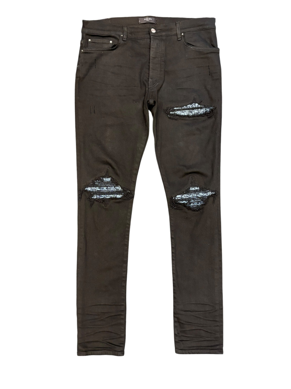 Amiri MX1 Blue Glitter Ribbed Jeans Black