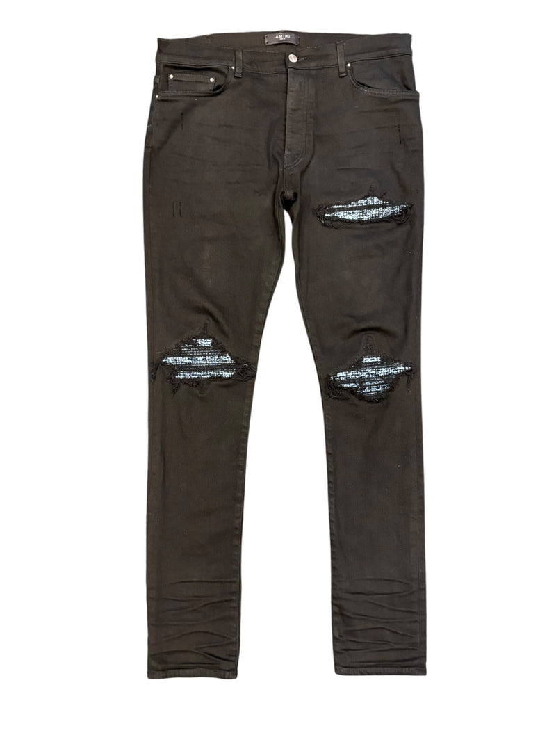 Amiri MX1 Blue Glitter Ribbed Jeans Black
