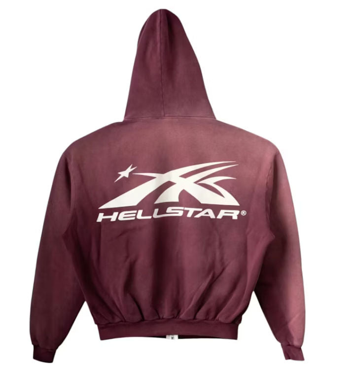 Hellstar Logo Zip Up Hoodie Maroon