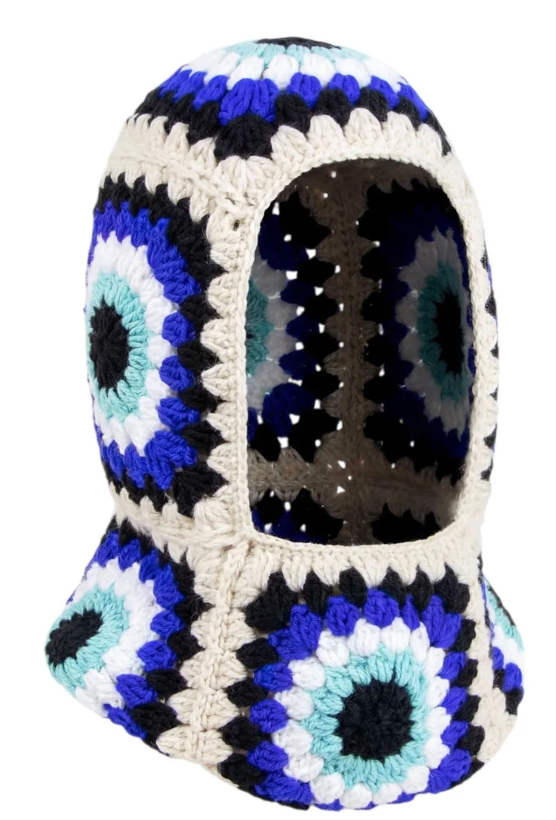 Arkyve Evil Eye Crochet Hood Blue White