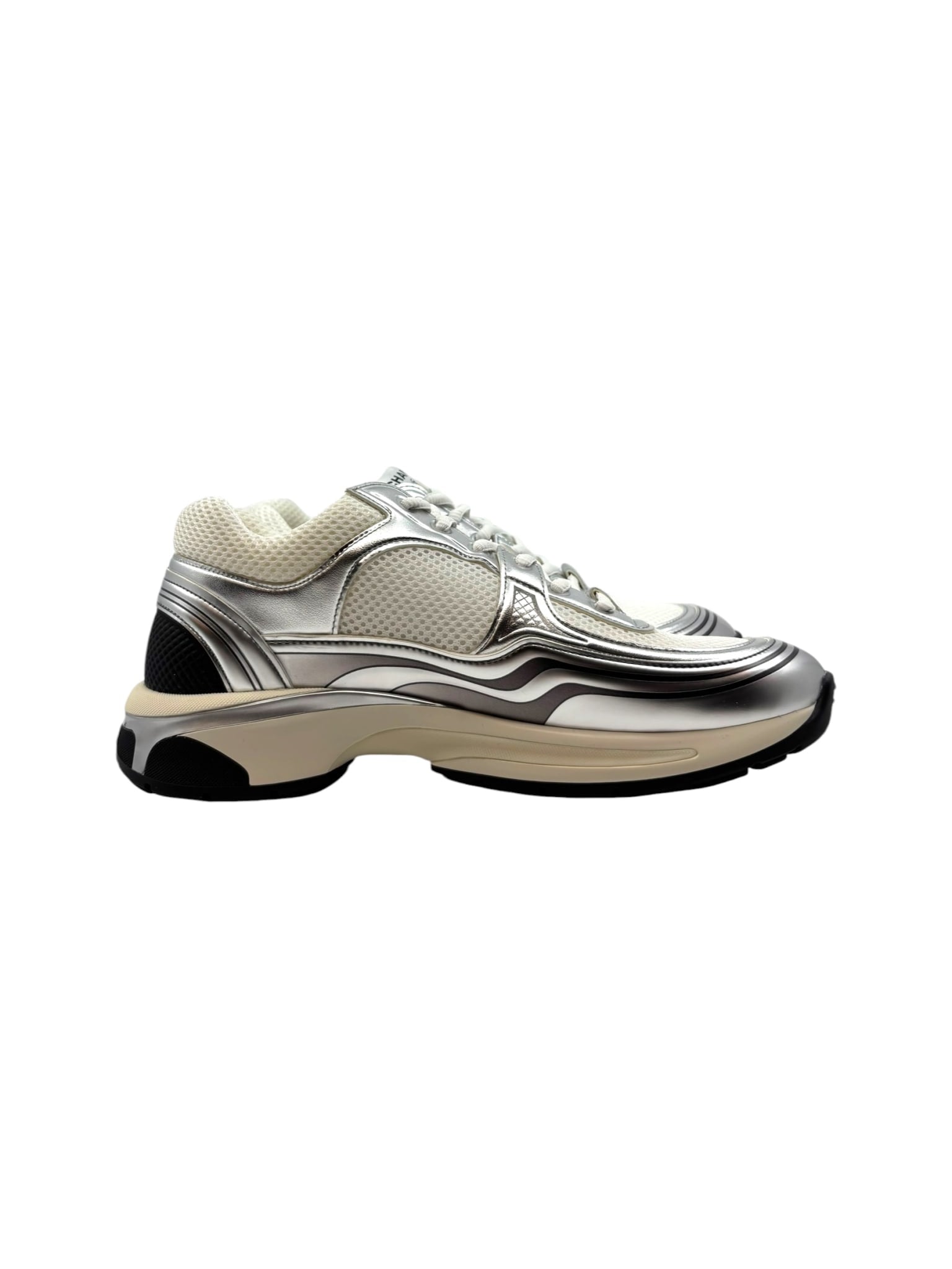Chanel CC Logo Sneaker White Silver