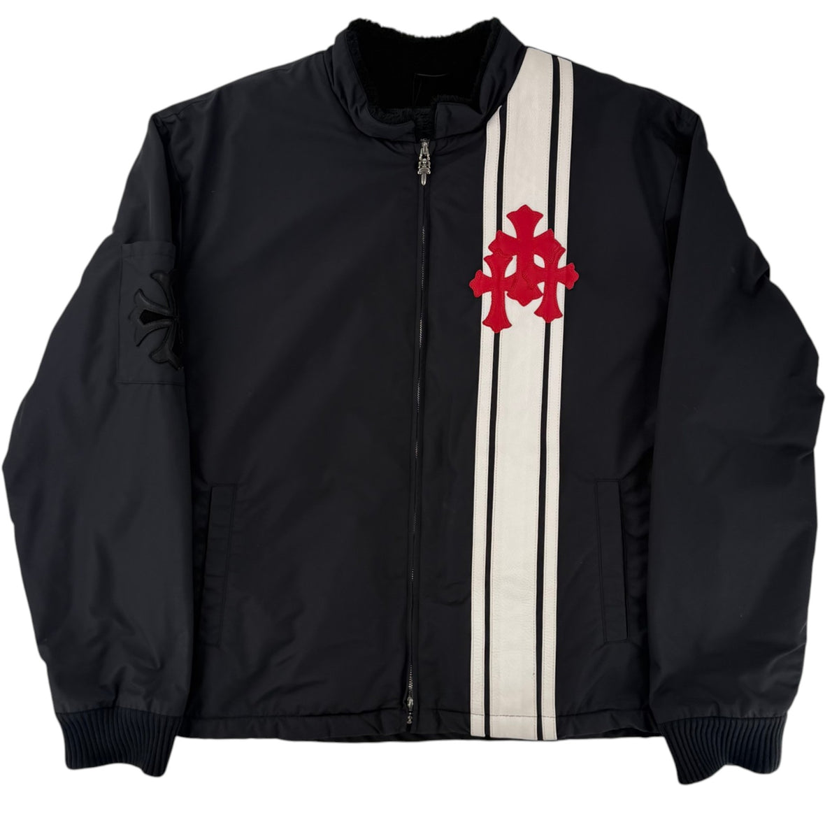 Chrome Hearts Faux Fur Lined Triple Cross Patch Jacket