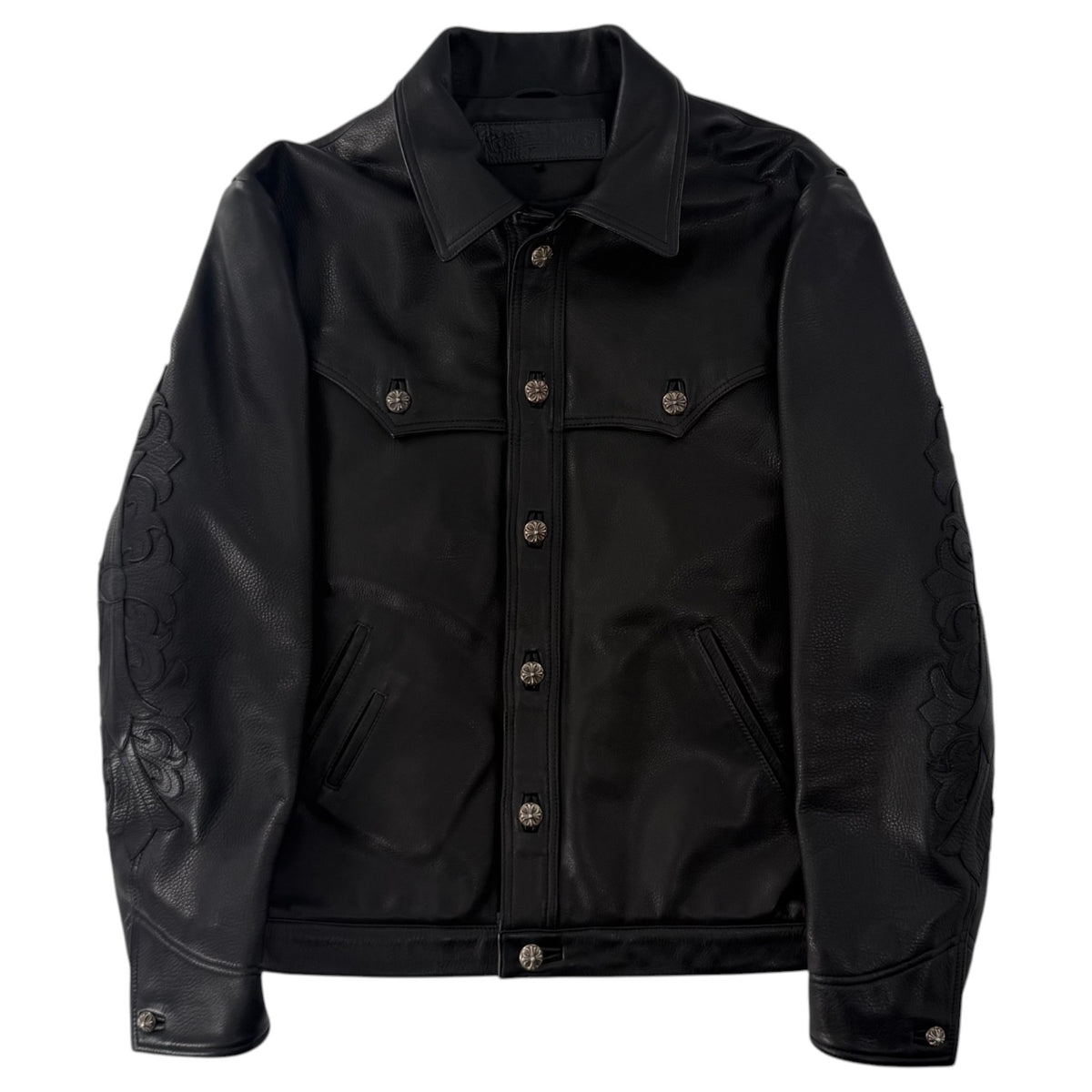 Chrome Hearts Floral Cross Patch Western Leather Jacket Black
