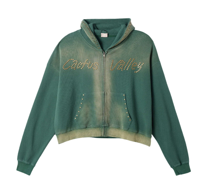 Cactus Valley Studded Faded Zip Hoodie Green