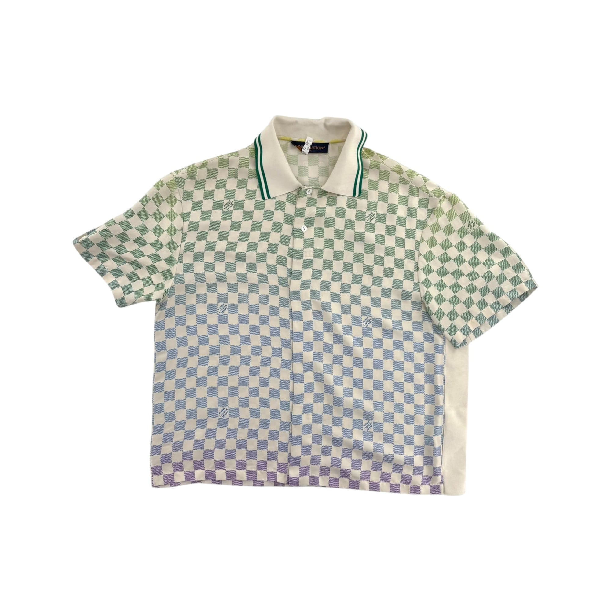 Louis Vuitton Damier Gradient Printed Silk Polo Shirt Multicolor