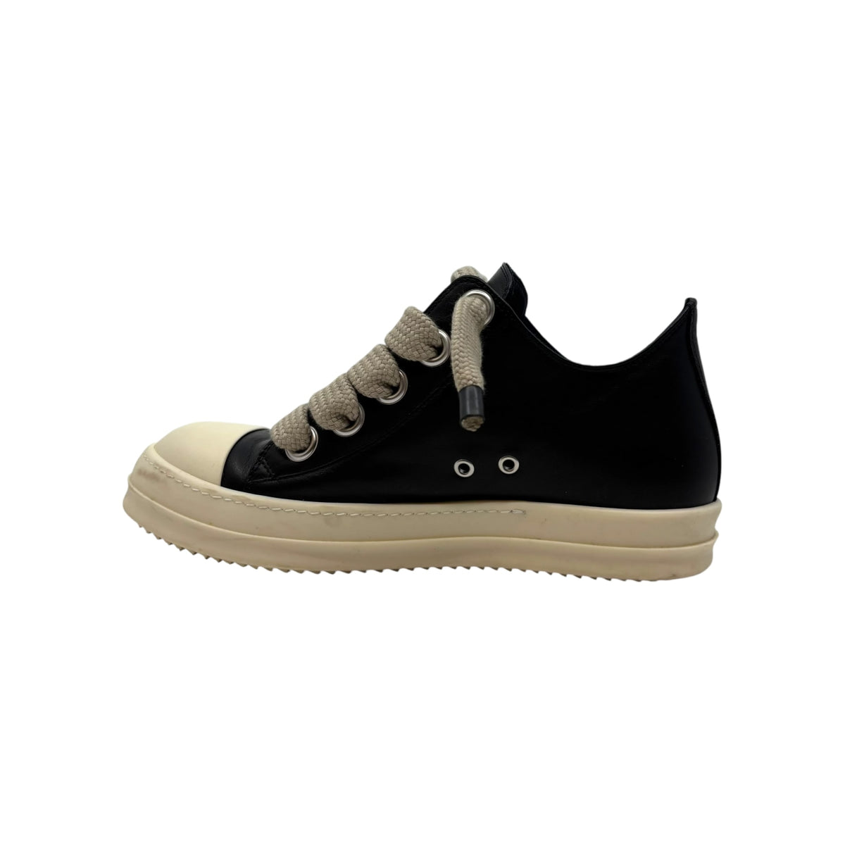 Rick Owens Temple Jumbolace Low Full Grain Cow Leather Black Milk