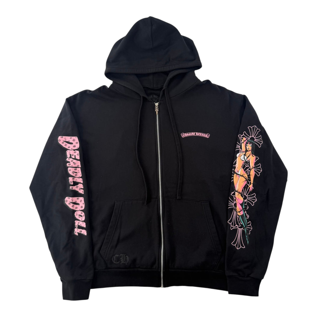 Chrome Hearts Deadly Doll Pink Scroll Logo Zip Up Black 