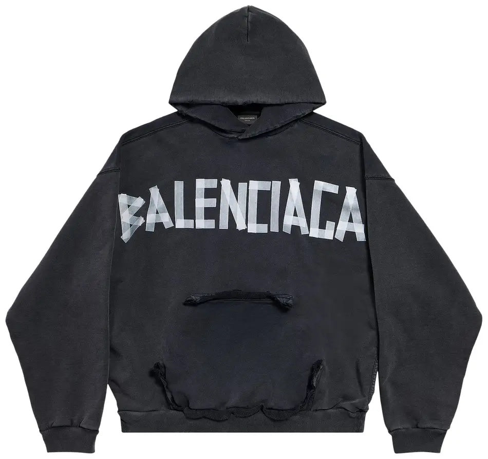 Balenciaga Ripped Pocket Hoodie Washed Black