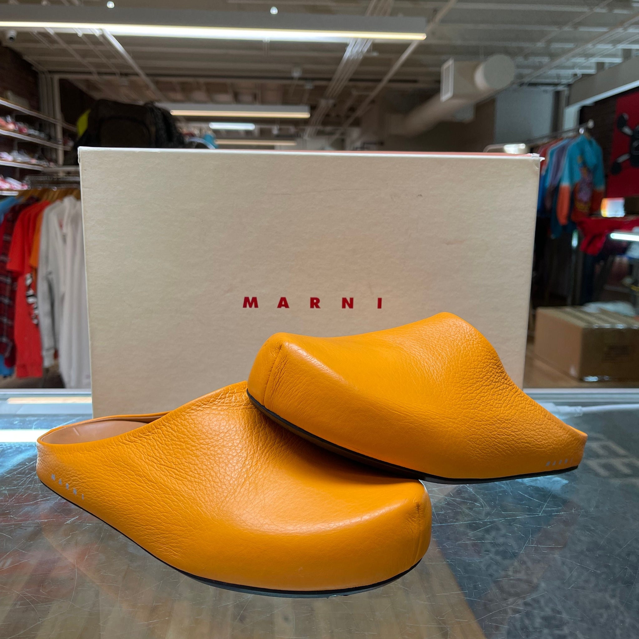 Marni Slides "Orange Leather" - Lightly Worn