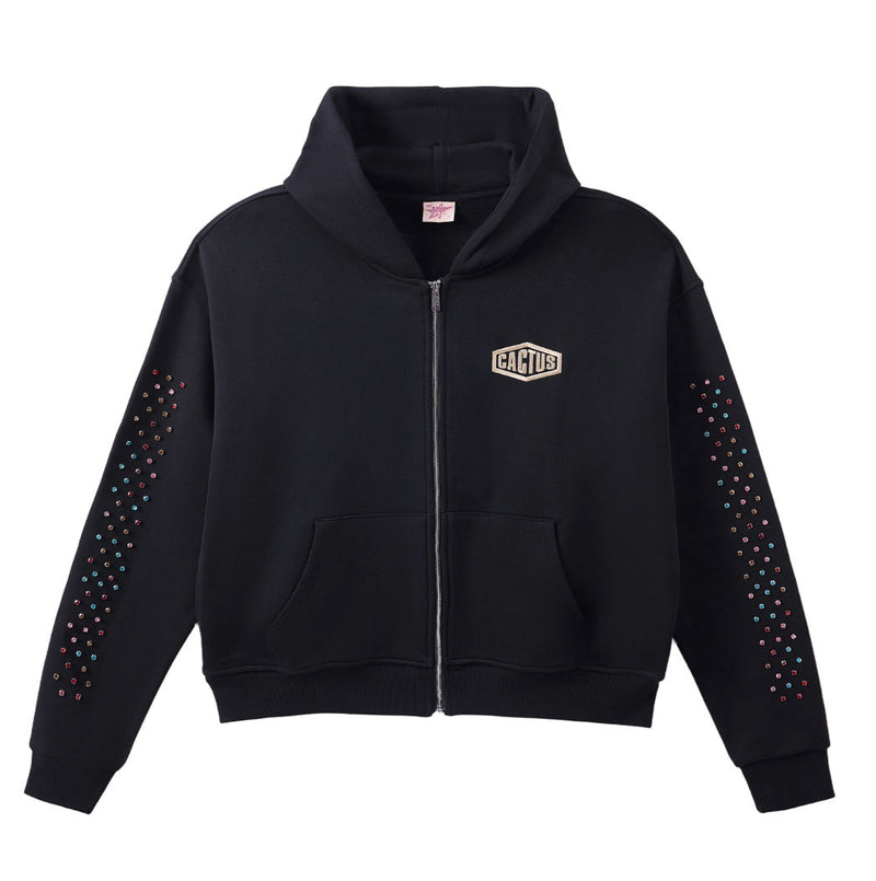 Cactus Valley Crystal Cactus Zip Hoodie Black