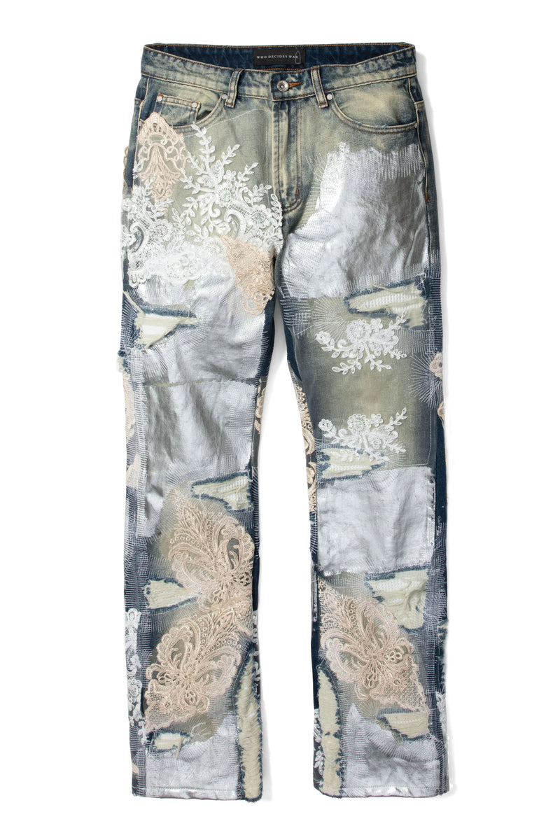 Who Decides War Metal Laced Denim Jeans "Grey Washed"