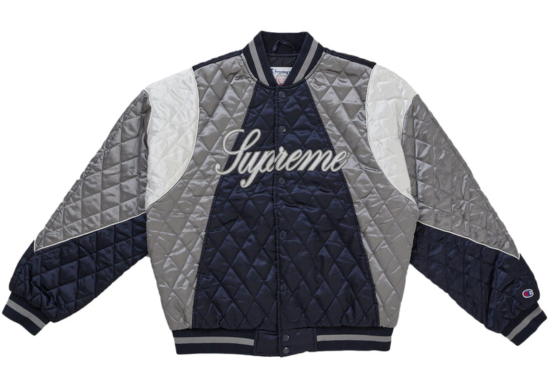 Supreme Champion Quilted Satin Varsity Jacket Navy